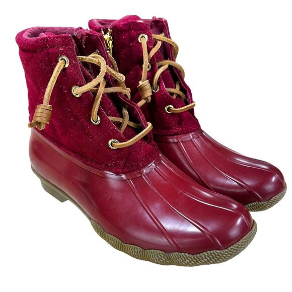 Sperry NWOB Saltwater Quilted Duck Booties in Burnt Henn Red Size 7.5 Lace Up - Picture 1 of 8